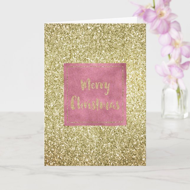 Cartão Girly Pink Dourado Glitter Sparkle Glitz Natal (Orquídea)