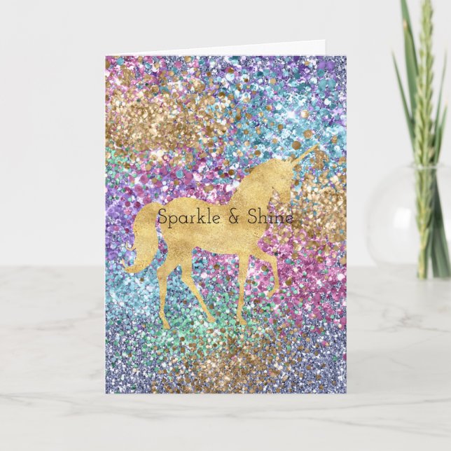 Cartão Girly Pink Purple Aqua Mint Dourado Unicorn Sparkl (Frente)