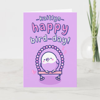 Cartão Girly Purple Cartoon Budget Pun Aniversário