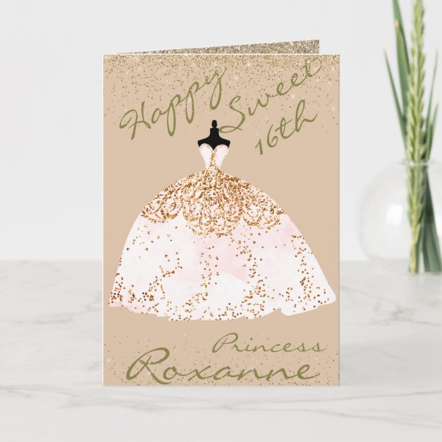 Cartão Girly Rose Gold Personalized Sweet 16th Birthday (Frente)