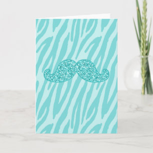 CARTÃO GIRLY TEAL GLITTER MUSTACHE ZEBRA STRIPES