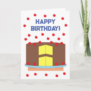 Cartão Glacé de bolo e chocolate amarelo: aniversário bra