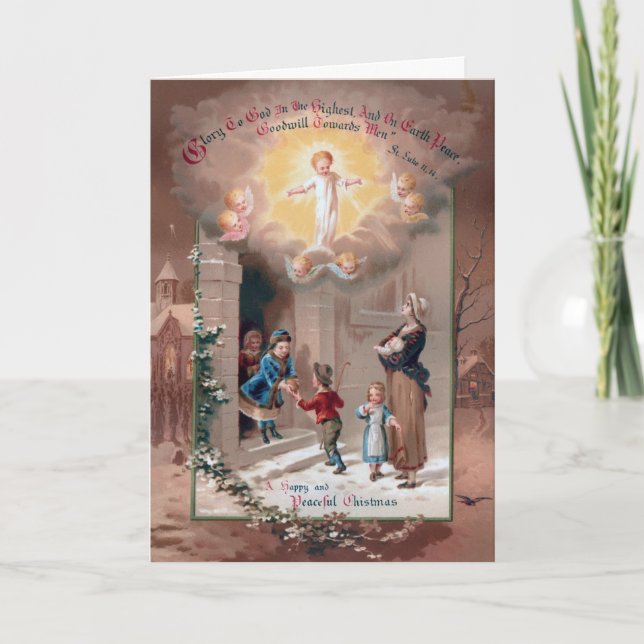 Cartão Glad Tidings Religious Victorian Christmas Card (Frente)
