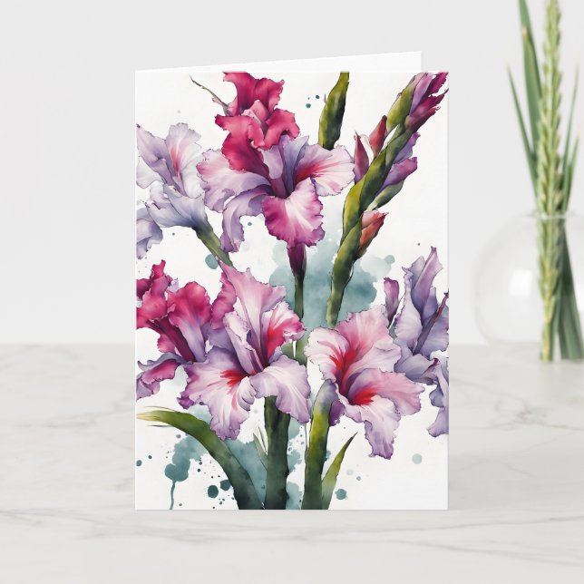 Cartão Gladiolus - Watercolor flowers (Frente)