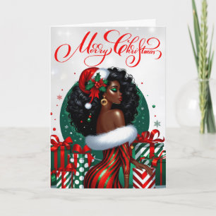 Cartão Glam Black Mulher Festiva Na moda Natal