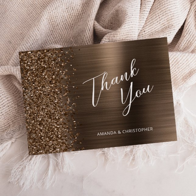 Cartão Glam Bronze Metallic Wedding Flat Thank You (Criador carregado)