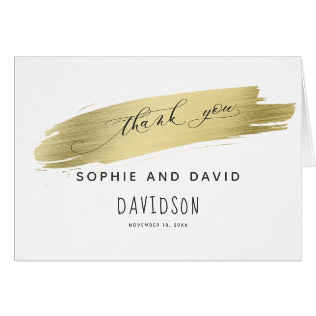 Cartão Glam Calliographic Dourada Stroke Obrigado (Frente Horizontal)