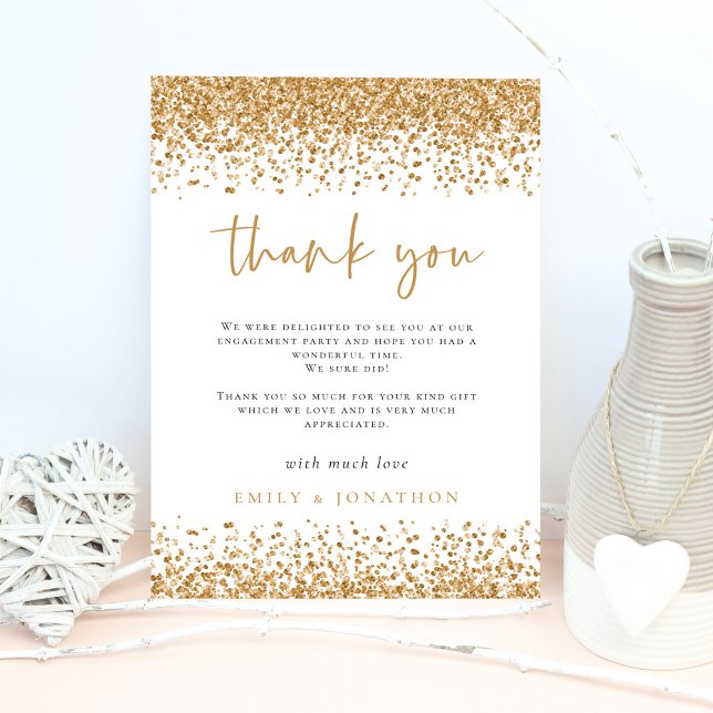 Cartão Glam Dourado Glitter Borders Noivado Obrigado (Criador carregado)