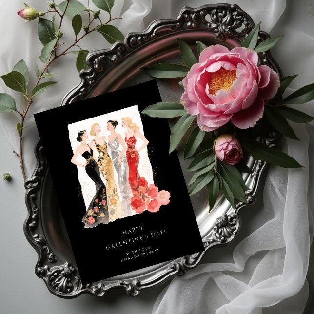 Cartão Glam Four Pretty Elegant Women Galentine's Day (Glam Four Pretty Elegant Women Galentine's Day Cards for Your Best Fiends.)