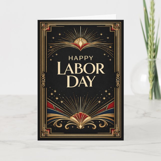 Cartão Glam Gold Art Deco Happy Labor Day (Frente)