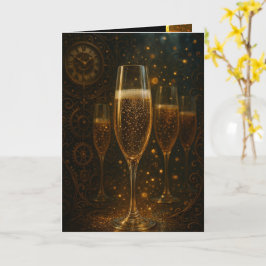 Cartão Glam Happy New Year Steampunk Champagne