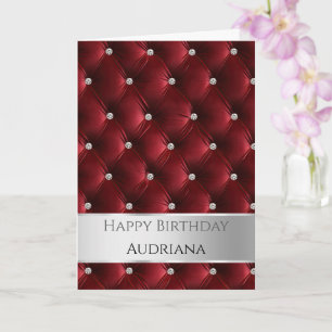 Cartão Glam Red Faux Velvet Silver Birthday