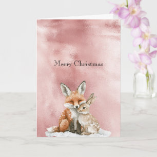 Cartão Glam Rose Blush Rosa Raposa Coelho Natal
