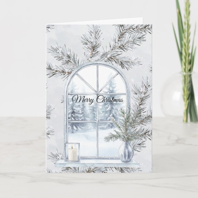 Cartão Glam Silver Christmas Tree Branches Window (Frente)