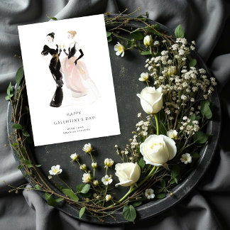 Cartão Glam Two Pretty Elegant Women Galentine's Day