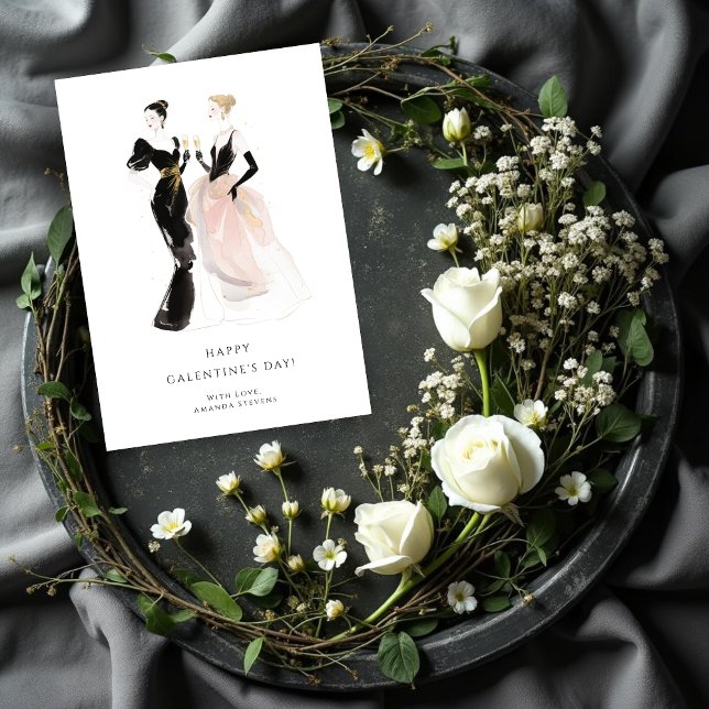 Cartão Glam Two Pretty Elegant Women Galentine's Day (Glam Two Pretty Elegant Women Galentine's Day Cards for Your Best Fiends.)