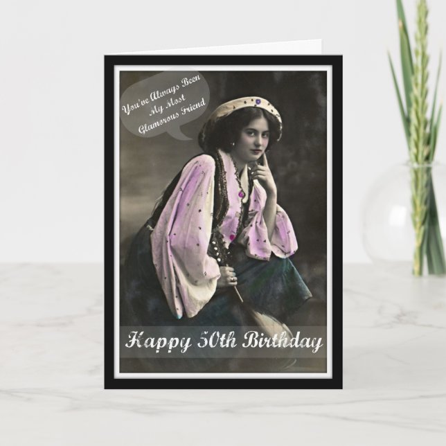 Cartão Glamoroso de 50º Aniversário de Diva (Frente)