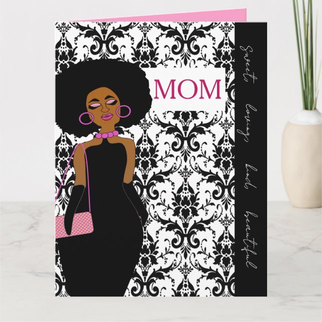 Cartão Glamorous Glam African American Mother Birthday (Frente)