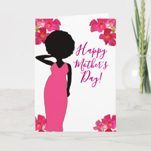 Cartão Glamour Floral Rosa Dia das Mães Afro-Americano