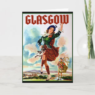 Cartão Glasgow Scottisn Girl Dancing with Bagpiper