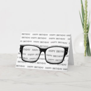 Cartão glasses on blurred birthday text