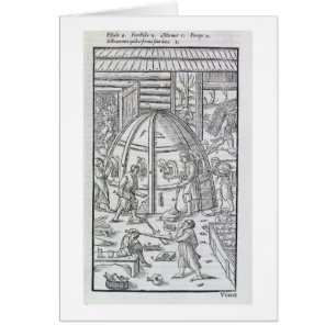 Cartão Glassworks, ilustração que mostra o furnac de
