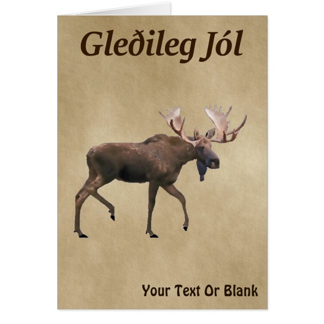 Cartão Gleðileg Jól - Bull Moose Em Papel Antigo (Frente)