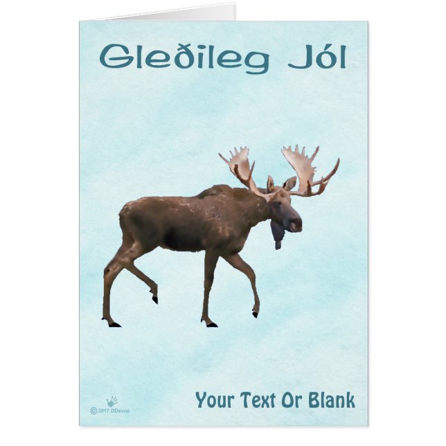 Cartão Gleðileg Jól - Bull Moose Na Neve (Frente)