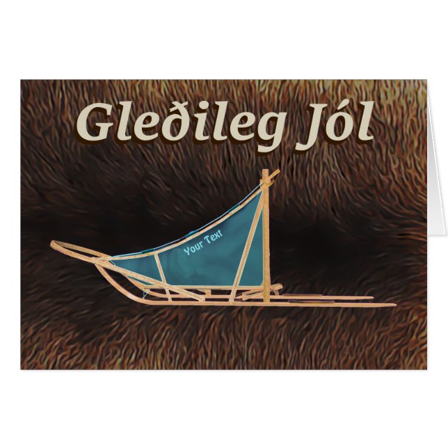 Cartão Gleðileg Jól - Cães Sled (Frente Horizontal)