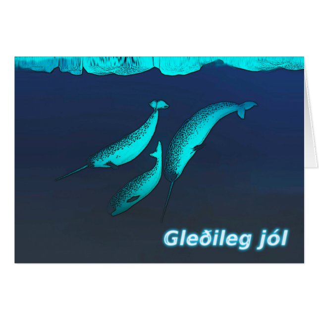 Cartão Gleðileg Jól - Narwhal (Frente Horizontal)