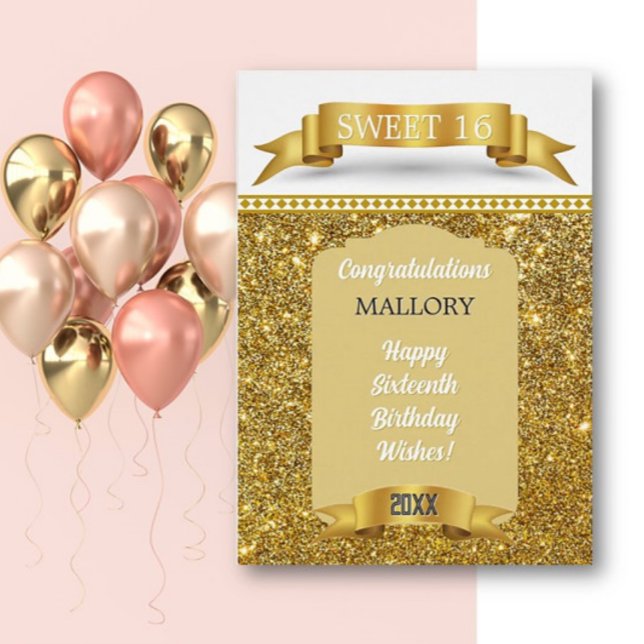 Cartão Glitsy! Personalized Sweet 16 Birthday Card (Criador carregado)