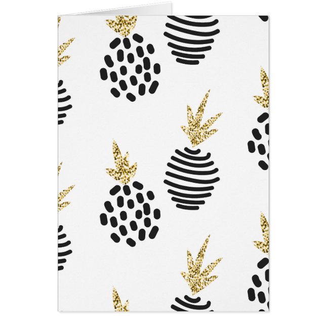 Cartão Glitter e abacaxi abstrato preto. (Frente)