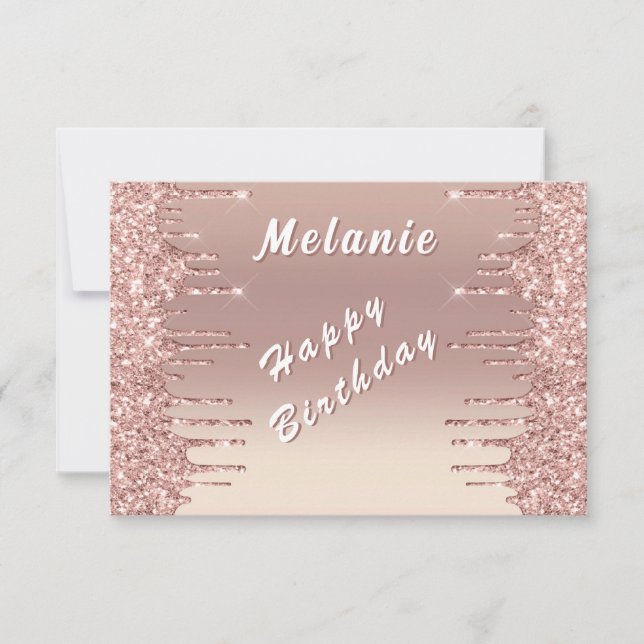 Cartão Glitter Rose Gold Birthday Card Personalized Name (Frente)