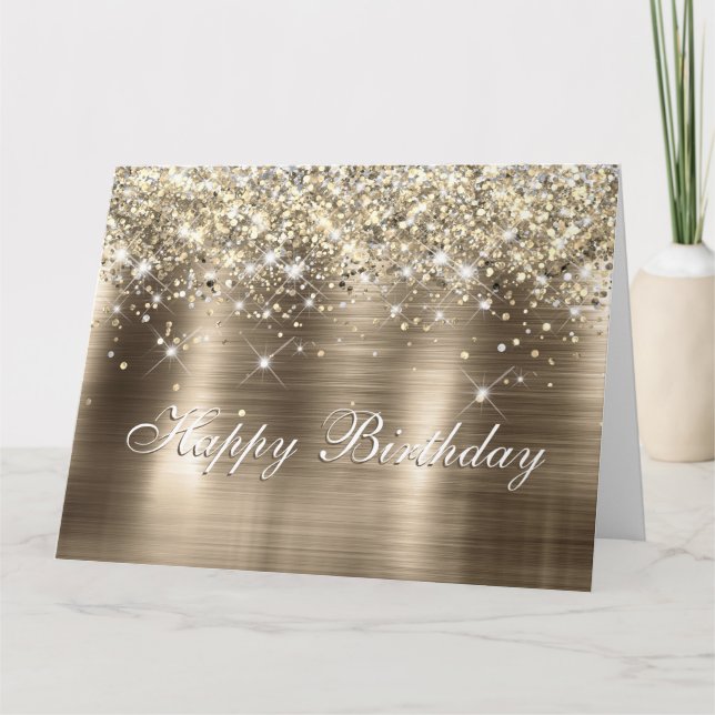 Cartão Glittery Gold Foil Faux Glitter Monogram (Frente)