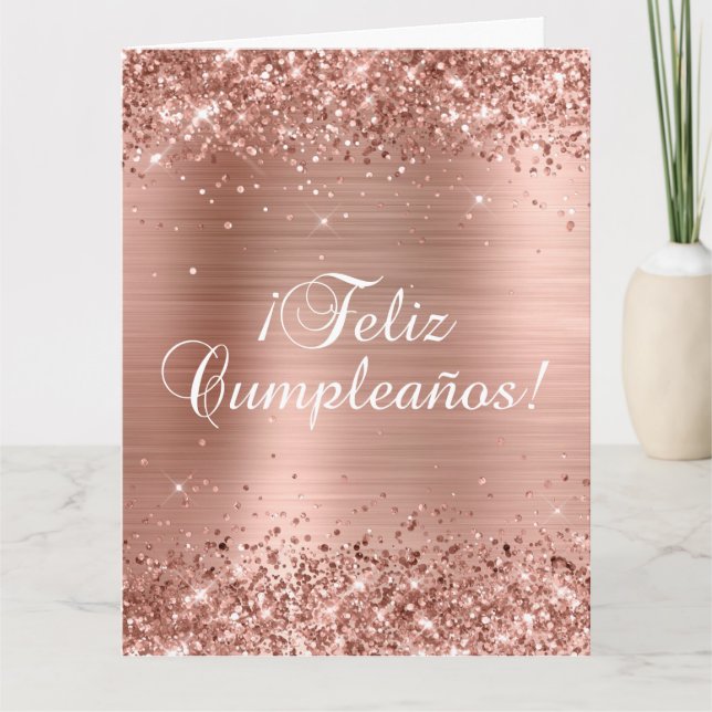 Cartão Glittery Rosa Gold Foil Big Feliz Cumpleaños (Frente)