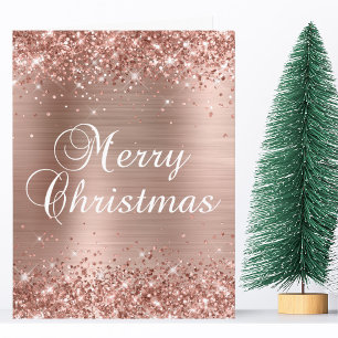 Cartão Glittery Rose Gold Foil Grande Feliz Natal