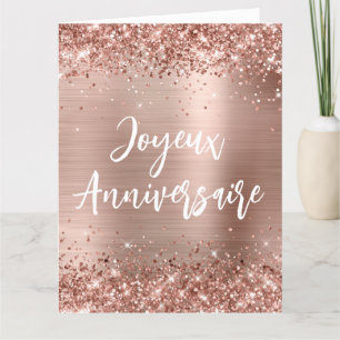 Cartão Glittery Rose Gold Foil Grande Joyeux Anniversaire