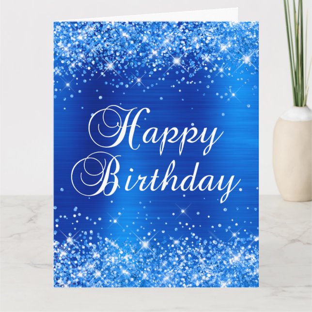 Cartão Glittery Royal Blue Big Happy Birday (Frente)