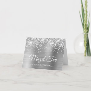Cartão Glittery Silver Foil Mazel Tov no seu Bat Mitzvah