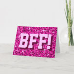 Cartão Glitz Pink 'BFF!' 'Happy Birthday' greetings card<br><div class="desc">Greetings card with a modern printed design with stars scattered over a stylised "sequin look" pattern background and 'BFF!' written in shades of pink. A customizable design for you to personalise with your own text, images and ideas. Please note this is a printed digital art image. The product does not...</div>