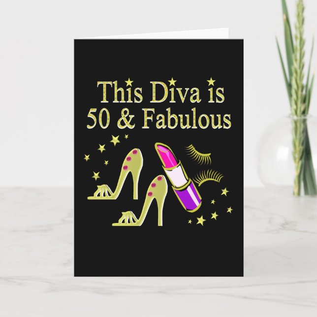 CARTÃO GLITZY GOLD 50TH BIRTHDAY DIVA DESIGN (Frente)
