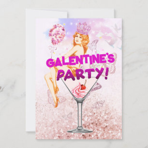 Cartão Glitzy Rosa Glamorous Galentine's Day Party