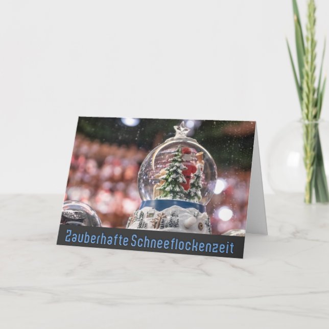 Cartão Globo de nevasca alemã Saudações de Natal Feliz (Frente)