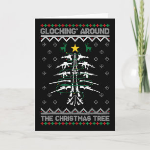 Cartão Glocking em Torno da Árvore de Natal Camisa Feia d