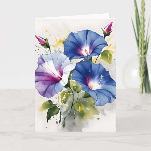Cartão Glória-da-manhã - Flores em aquarela (Frente)