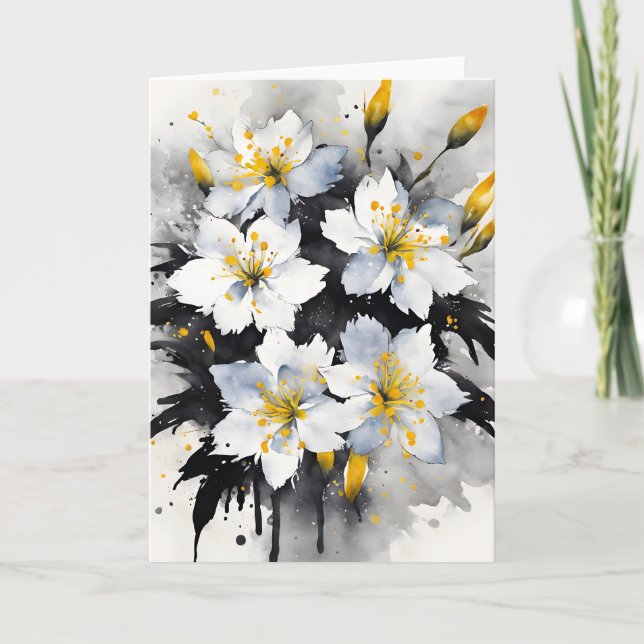 Cartão Glória da Neve - Flores de aquarela (Frente)