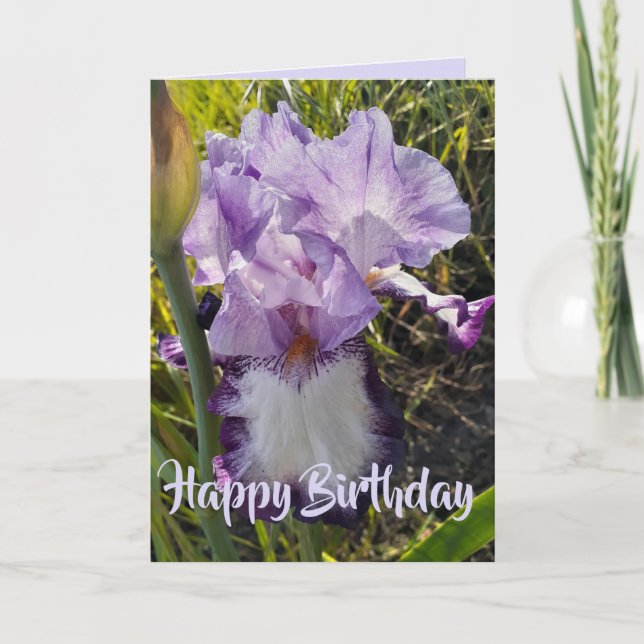 Cartão Gloriosa Watercolor Púrpura Iris Love Birthday Car (Frente)