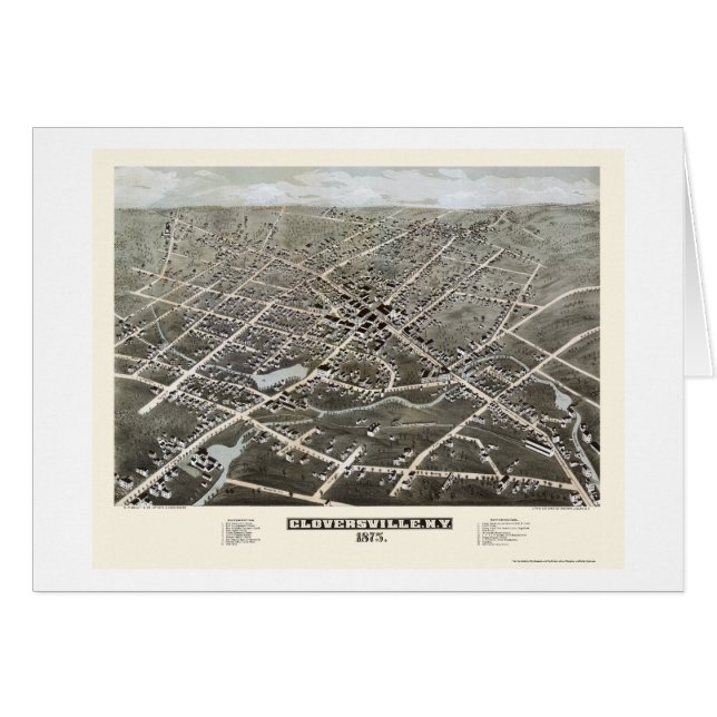 Cartão Gloversville, mapa panorâmico de NY - 1875 (Frente Horizontal)