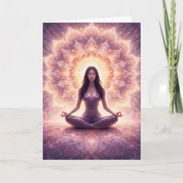 Cartão Glowing Mandala Meditation Woman Custom Name       (Frente)