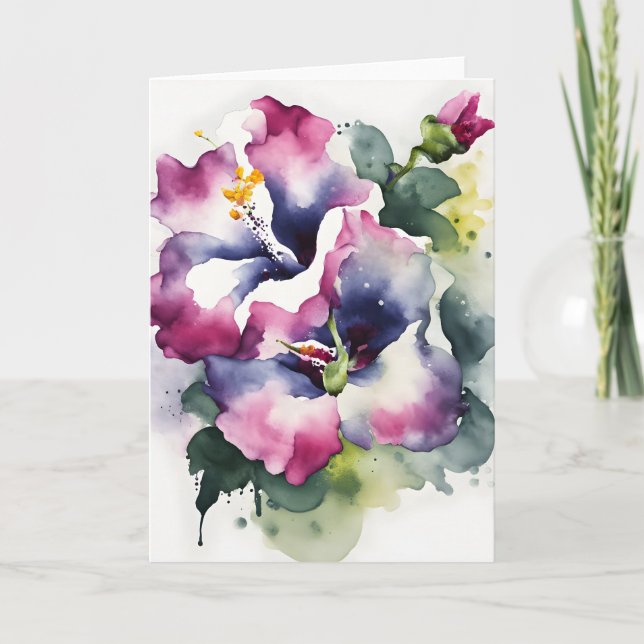 Cartão Gloxinia - Flores em aquarela (Frente)
